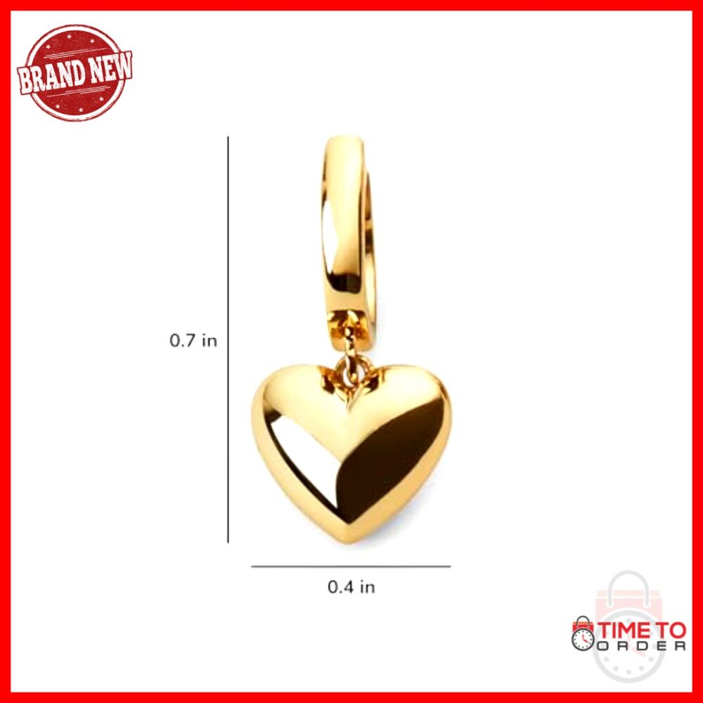 Puffed Heart Huggie Hoop Earrings 14K Gold Plated Hypoallergenic - Picture 5 of 7